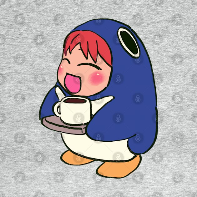 I draw cafe penguin suit chiyo chan serving coffee with a tray by mudwizard